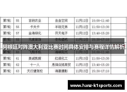 阿根廷对阵澳大利亚比赛时间具体安排与赛程详情解析